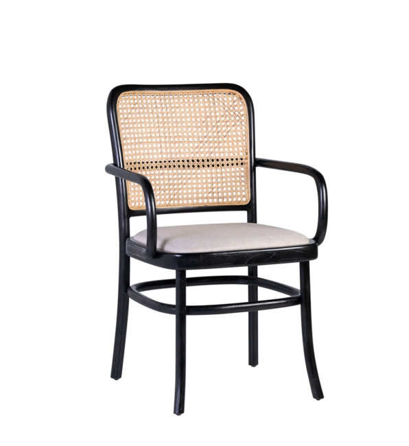 FAUTEUIL NOIR EN TEAK TAPISSÉ