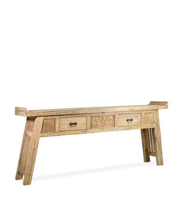 CARVED TEAK 2 DRAWERS CONSOLE TABLE