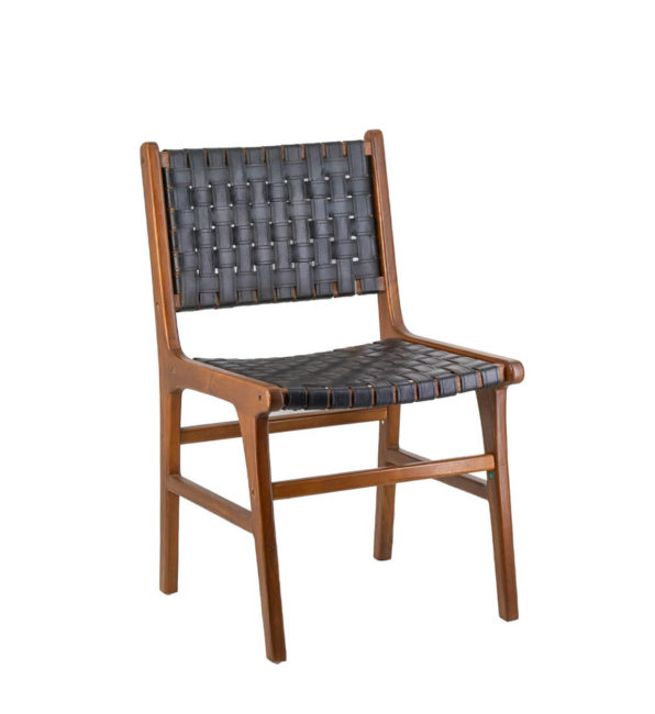 SILLA TEKA PIEL NEGRA