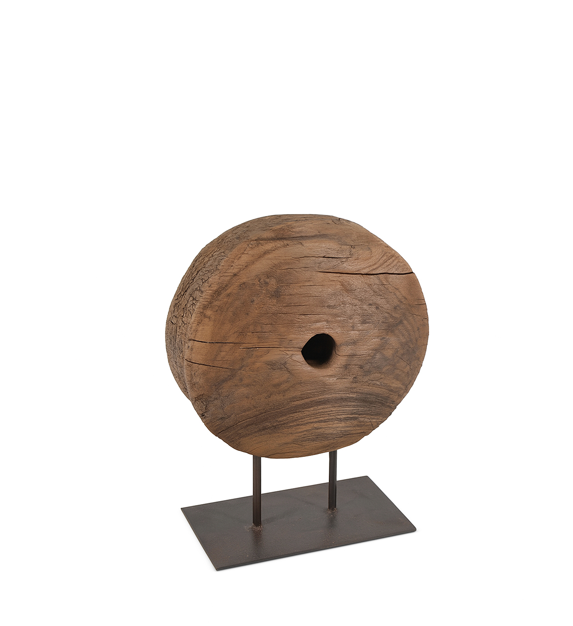RUEDA ANTIGUA MADERA CON PEDESTAL