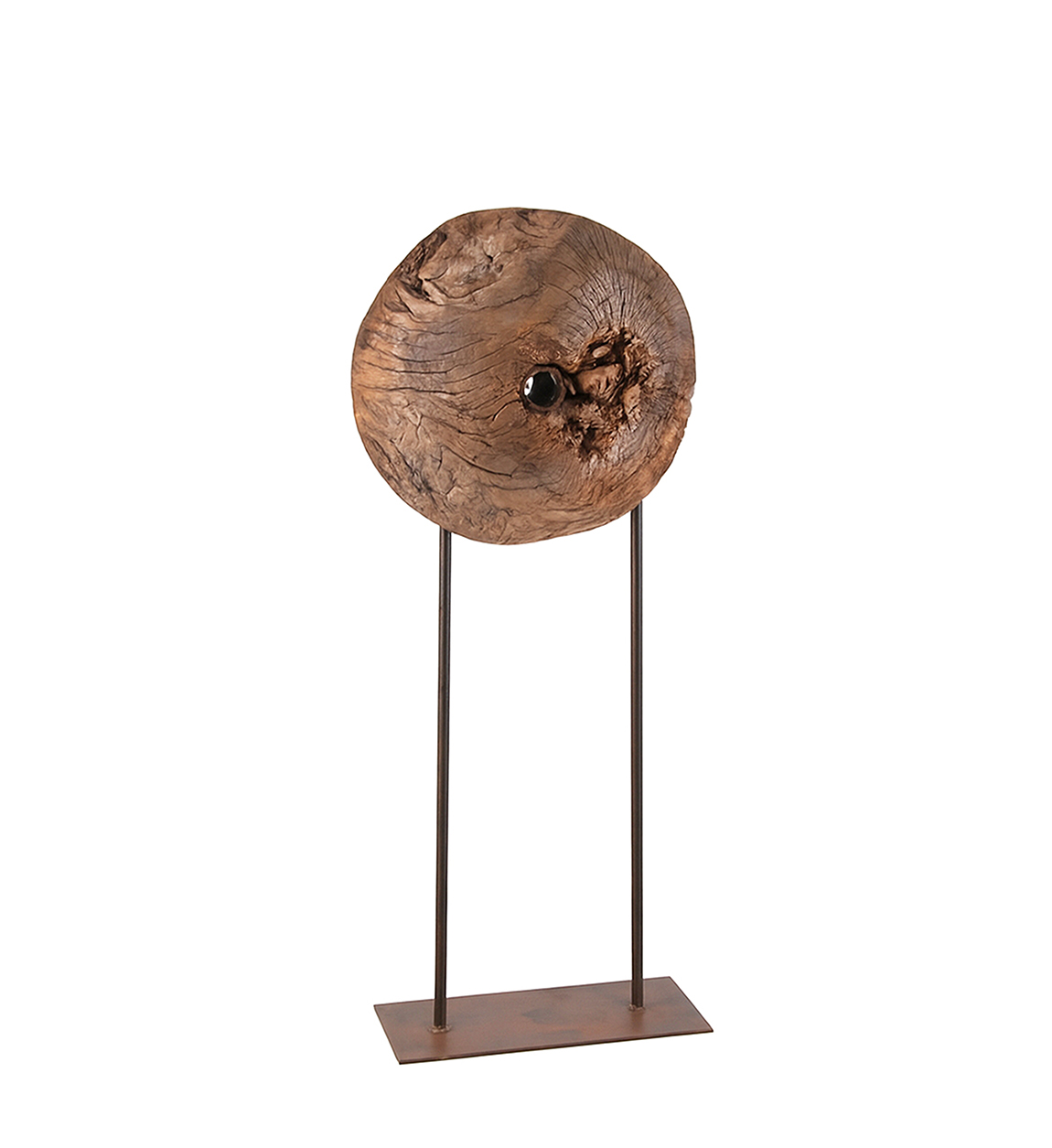 RUEDA ANTIGUA MADERA CON PEDESTAL ALTO