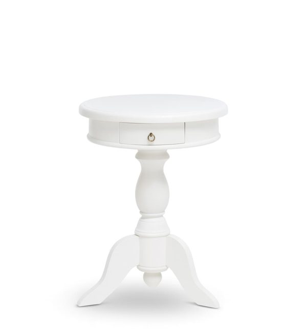 MESA AUXILIAR NEWPORT REDONDA BLANCA 2 CAJONES