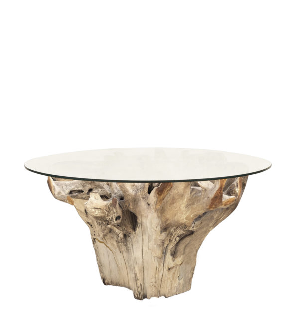 MESA RAIZ TEKA BLANQUEADA CON CRISTAL