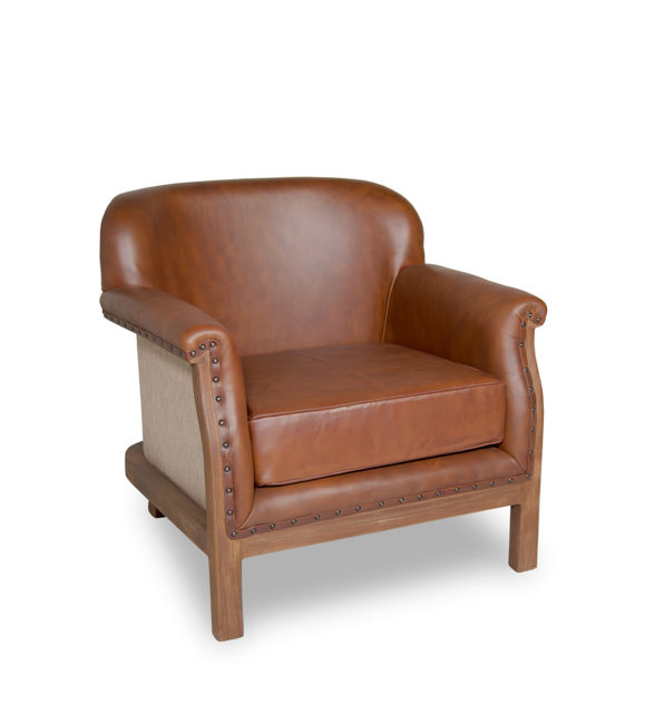 FAUTEUIL À OREILLES EN CUIR ET TECK
