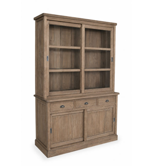 VITRINA FEROE TEKA 3 CAJONES 2 PUERTAS CORREDERAS